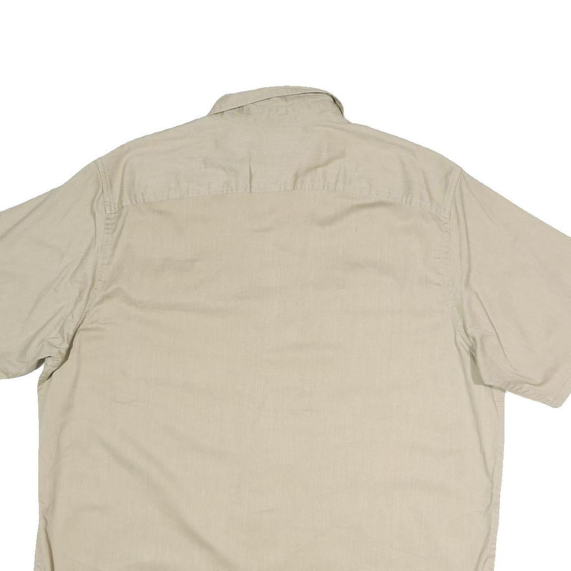 WRANGLER Mens Beige Short Sleeve Casual Cotton Blend Shirt L Button Pockets