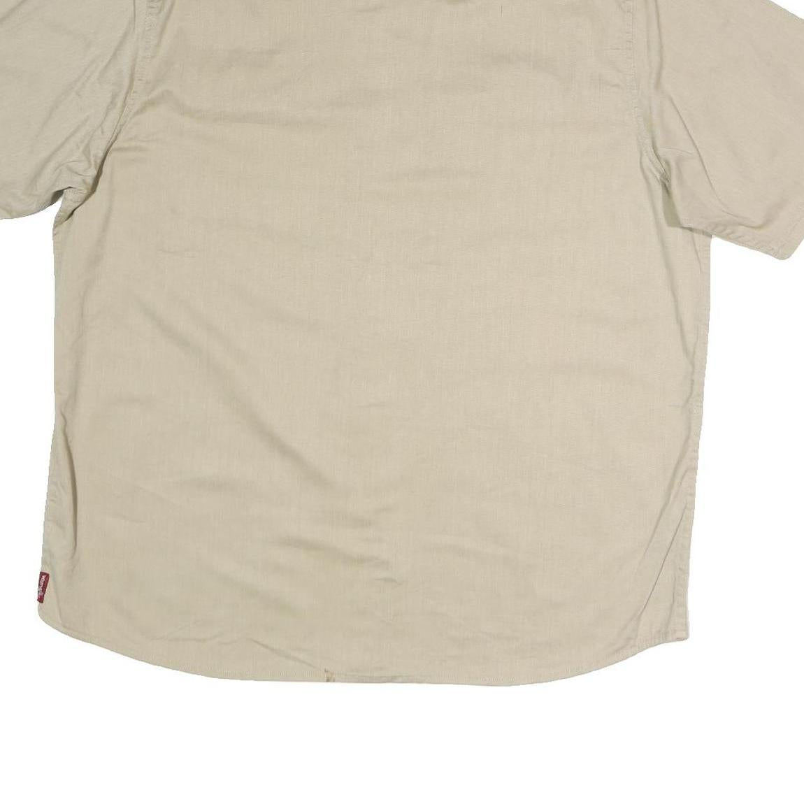 WRANGLER Mens Beige Short Sleeve Casual Cotton Blend Shirt L Button Pockets