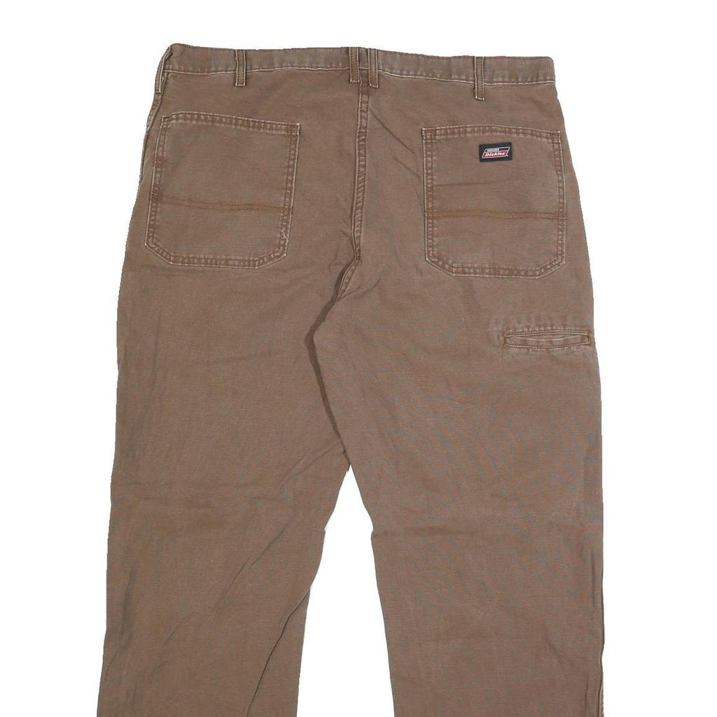 DICKIES Mens Cotton Blend Brown Regular Straight Trousers W40 L32 Workwear Zip