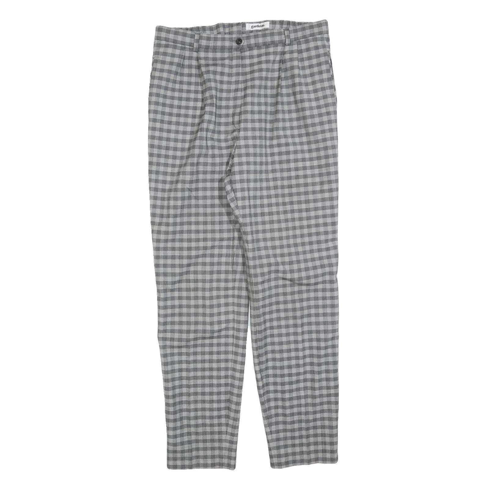 GARDEUR Womens Wool Blend Grey Check Regular Fit Straight Leg Trousers W32 L30