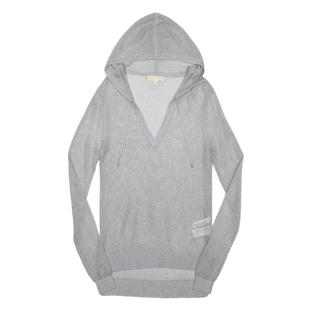 MICHAEL KORS Womens Grey Mesh Hoodie S Lightweight Pullover Hooded Top