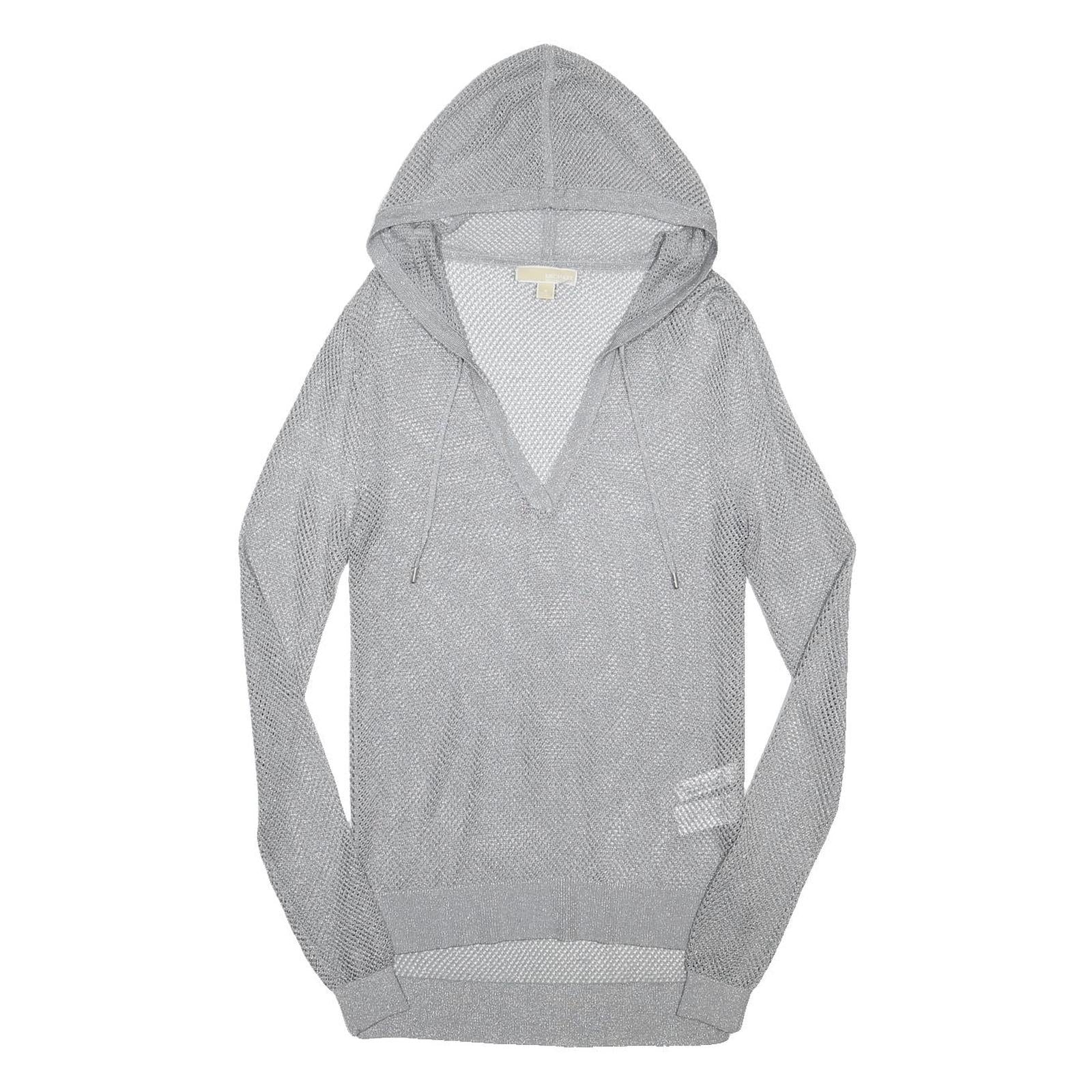 MICHAEL KORS Womens Grey Mesh Hoodie S Lightweight Pullover Hooded Top