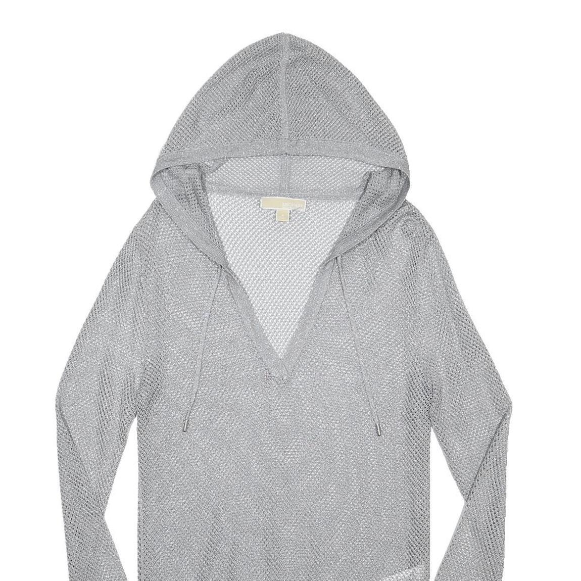 MICHAEL KORS Womens Grey Mesh Hoodie S Lightweight Pullover Hooded Top