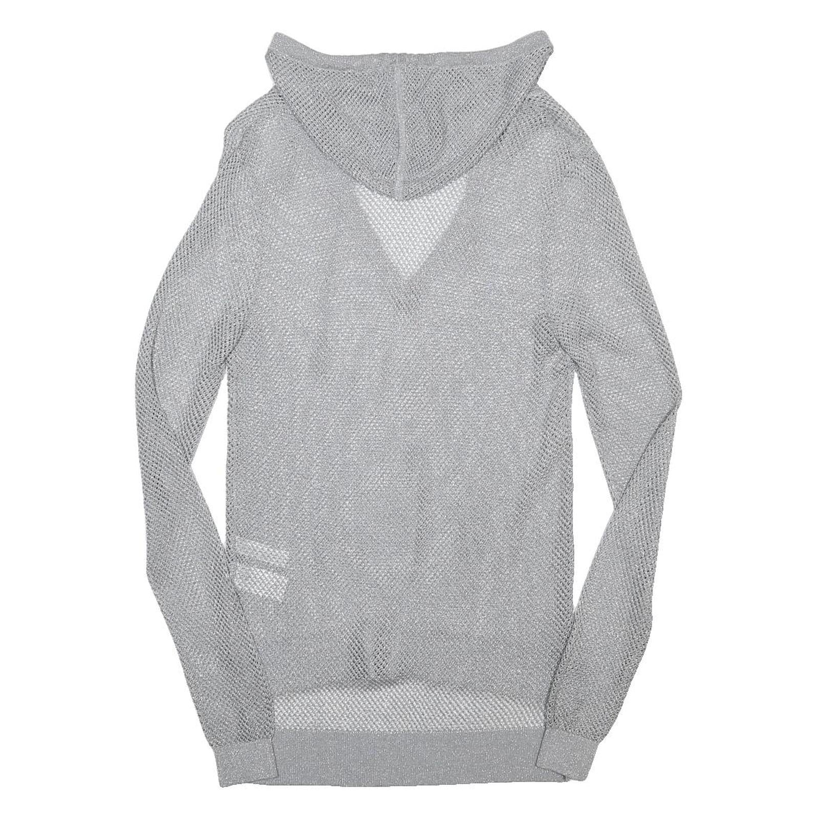 MICHAEL KORS Womens Grey Mesh Hoodie S Lightweight Pullover Hooded Top