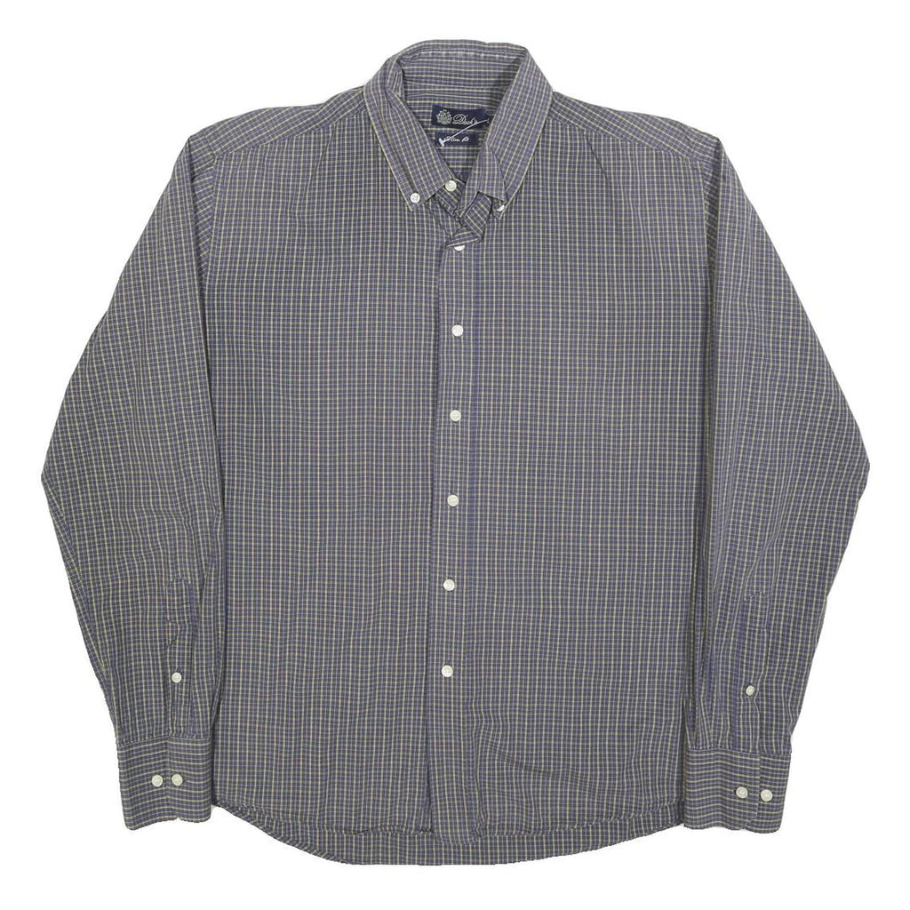 DACKS Mens Blue Check Shirt L Button Down Collar Long Sleeve Casual Dress