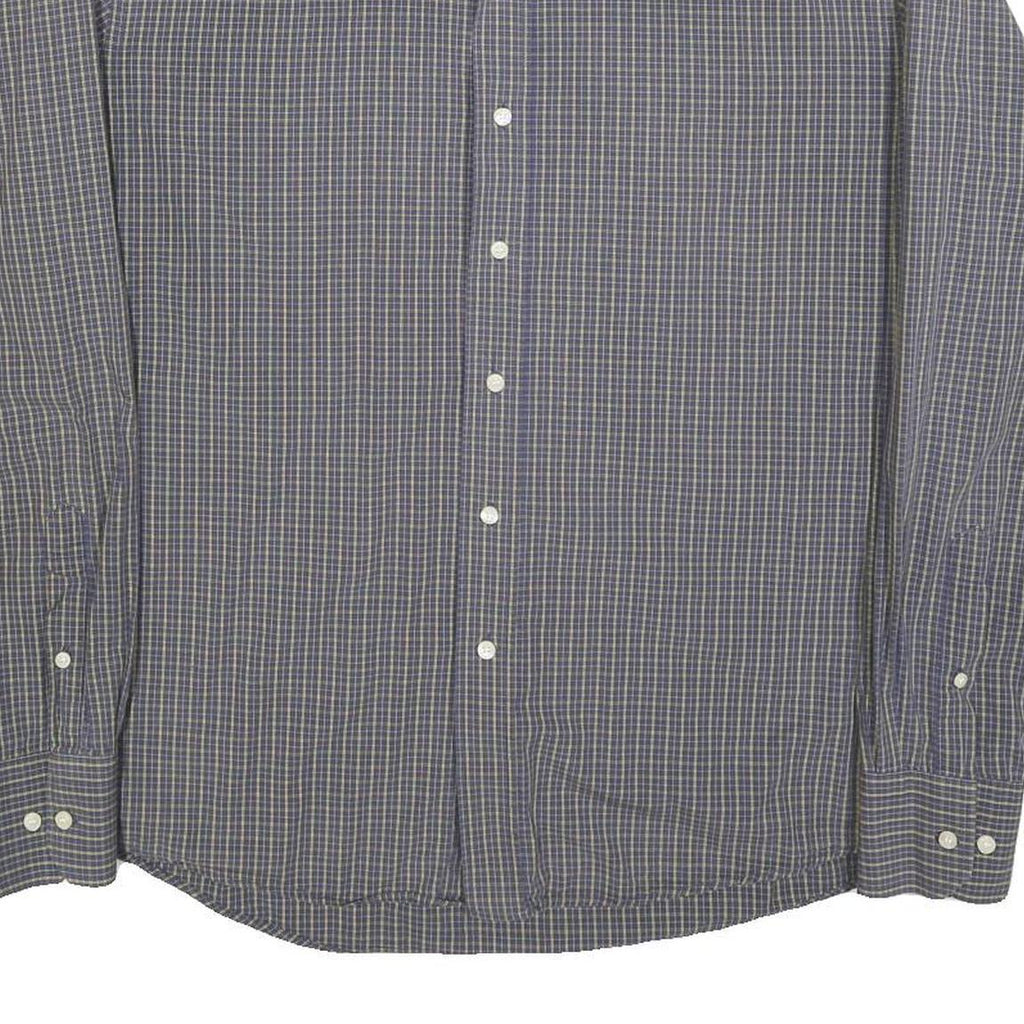 DACKS Mens Blue Check Shirt L Button Down Collar Long Sleeve Casual Dress