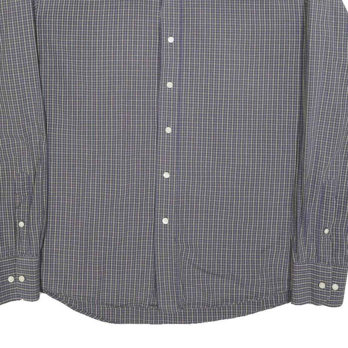 DACKS Mens Blue Check Shirt L Button Down Collar Long Sleeve Casual Dress