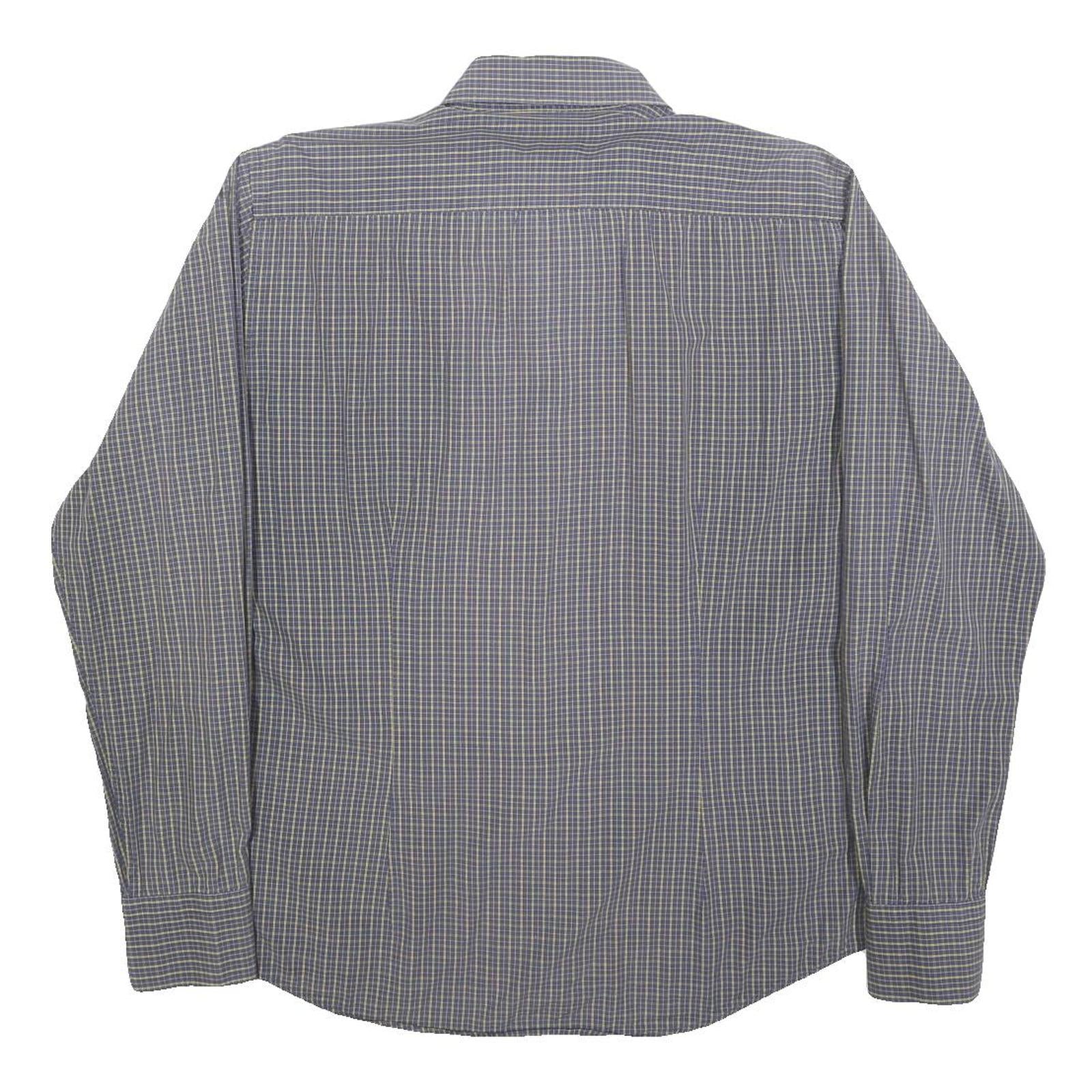 DACKS Mens Blue Check Shirt L Button Down Collar Long Sleeve Casual Dress