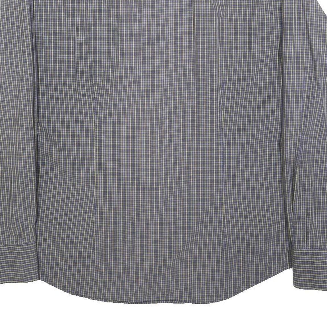 DACKS Mens Blue Check Shirt L Button Down Collar Long Sleeve Casual Dress