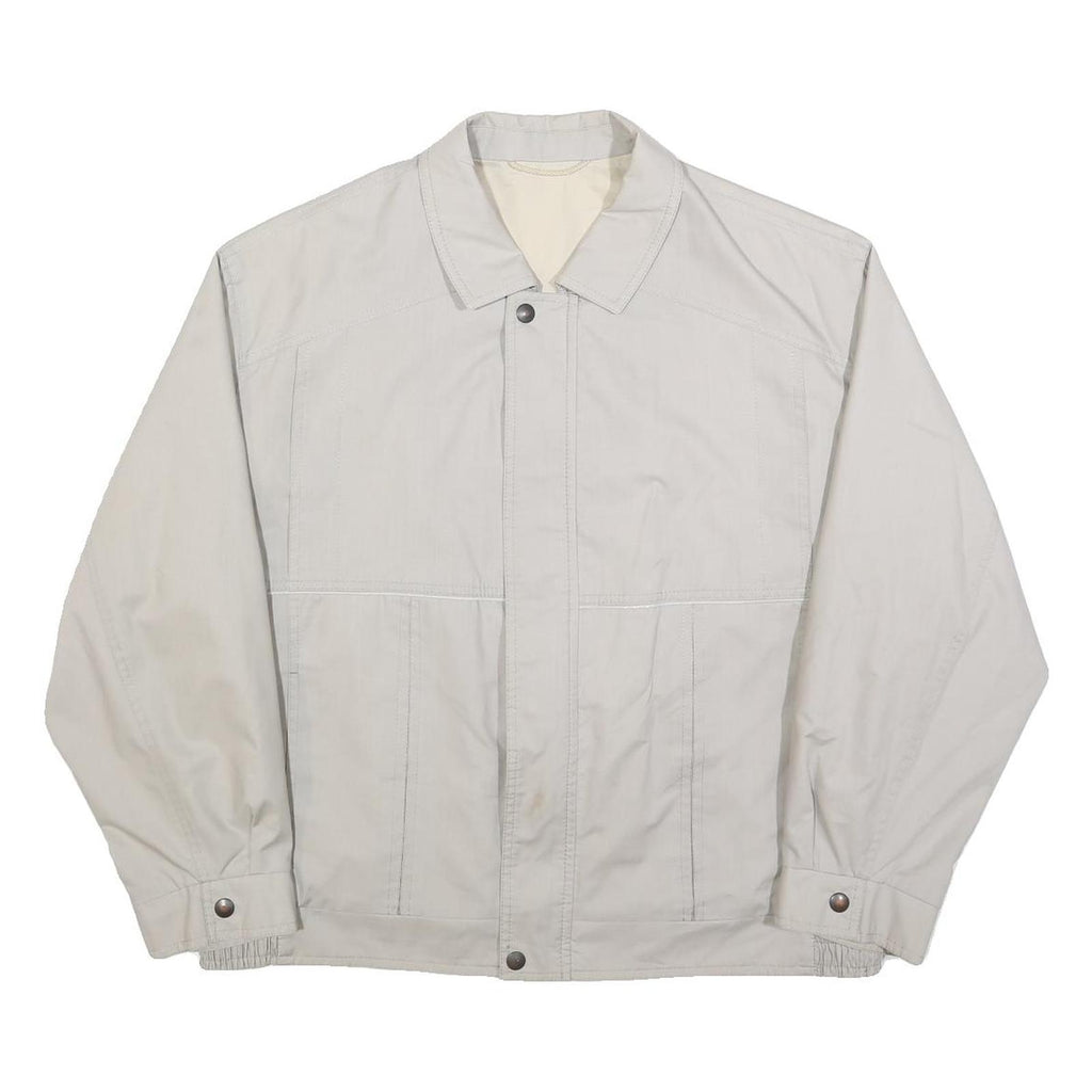 Mens White Cotton Blend Jacket L Plain Zip Closure Casual Lightweight Outdoor