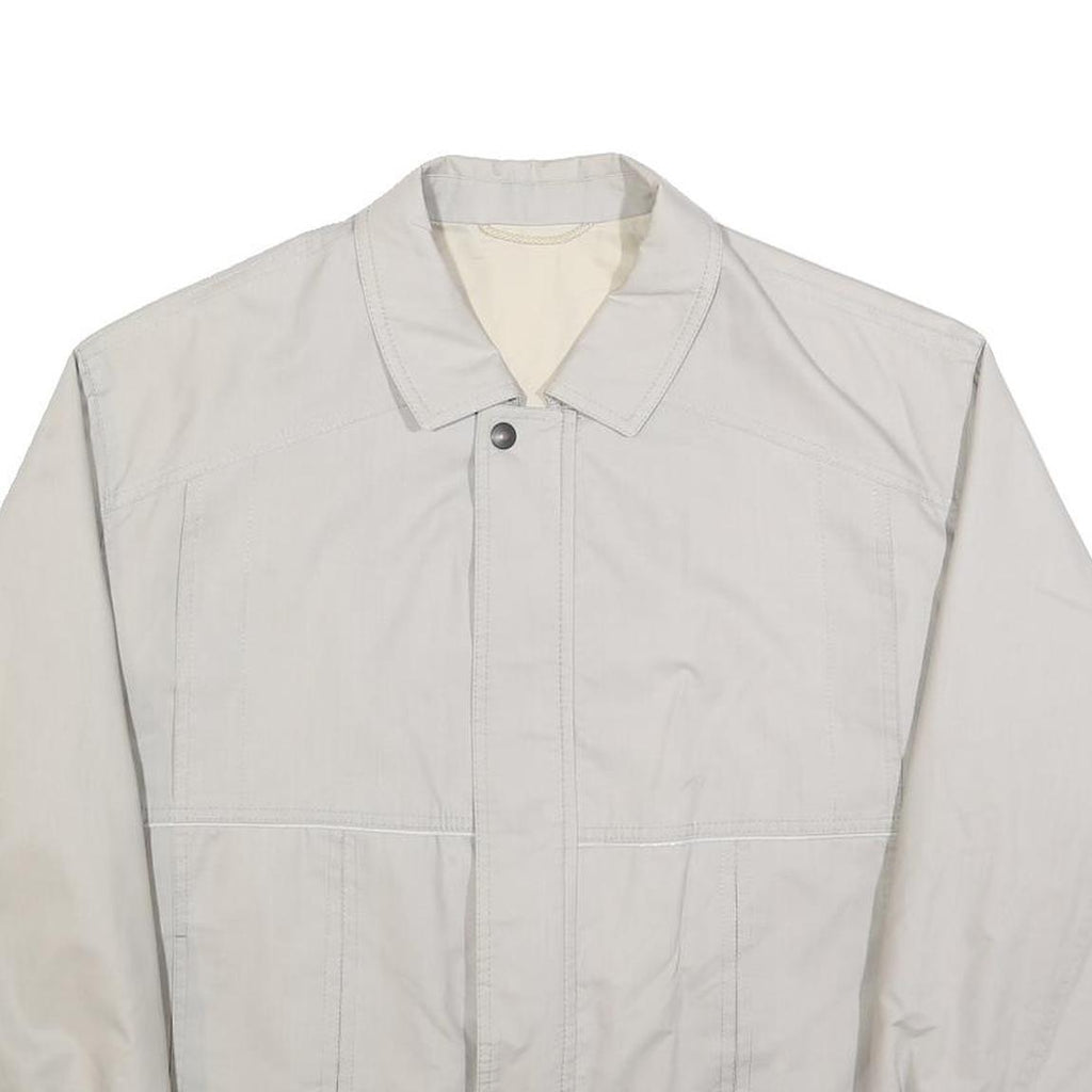 Mens White Cotton Blend Jacket L Plain Zip Closure Casual Lightweight Outdoor