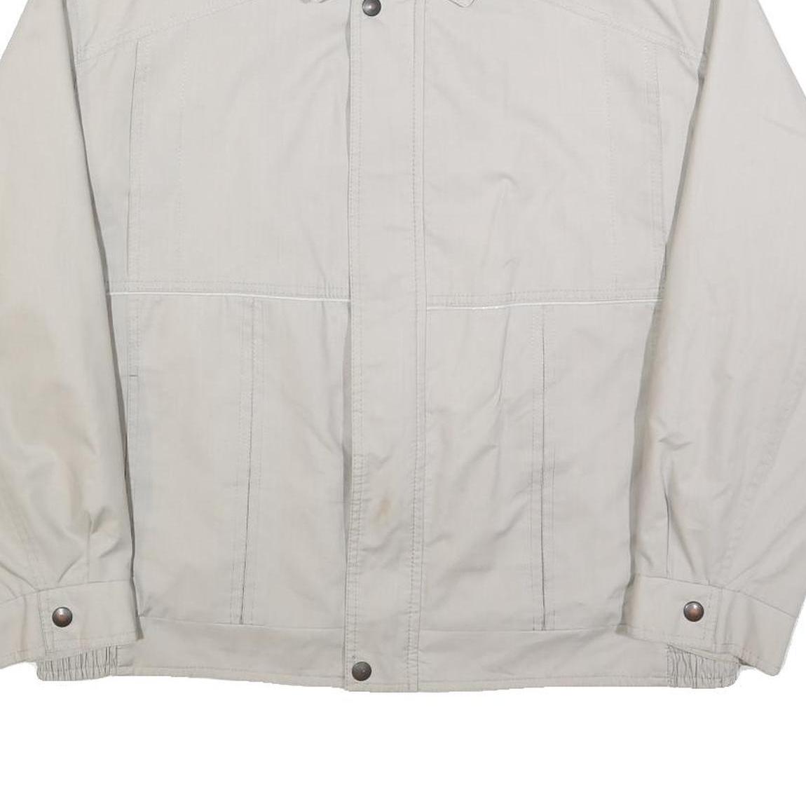 Mens White Cotton Blend Jacket L Plain Zip Closure Casual Lightweight Outdoor