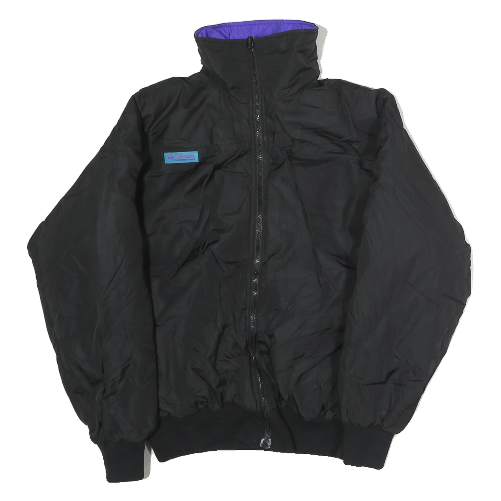 COLUMBIA Womens Black & Purple Reversible Jacket S Polyester Blend Zip Outdoor