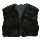 Womens Black Faux Fur Sleeveless Jacket S Polyester Blend Plush Warm Layer