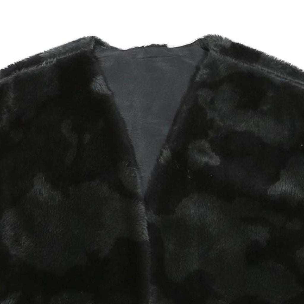 Womens Black Faux Fur Sleeveless Jacket S Polyester Blend Plush Warm Layer