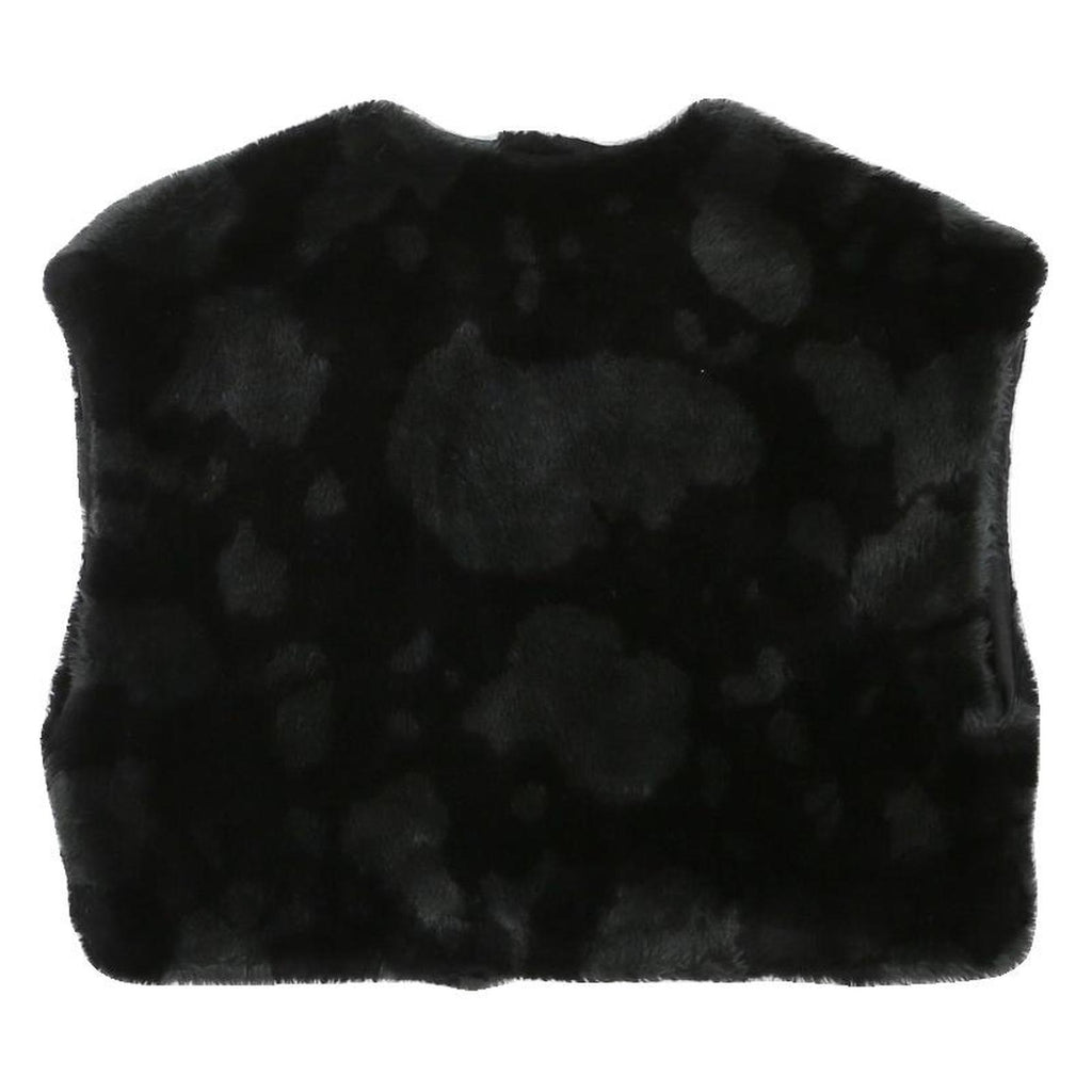 Womens Black Faux Fur Sleeveless Jacket S Polyester Blend Plush Warm Layer