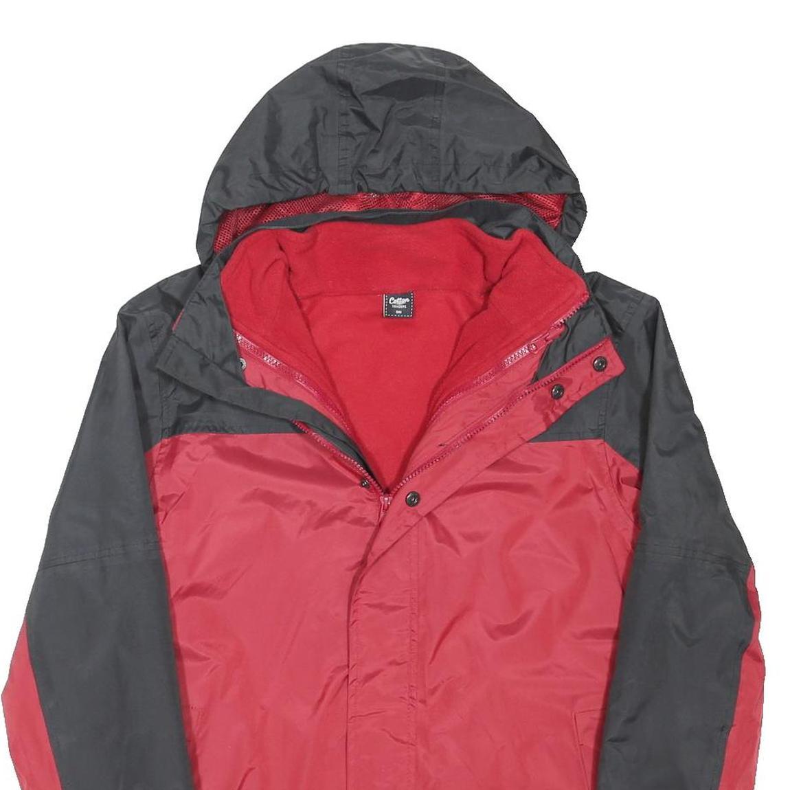 COTTON TRADERS Mens Red & Black Outdoor Jacket M Polyester Blend Zip Hooded