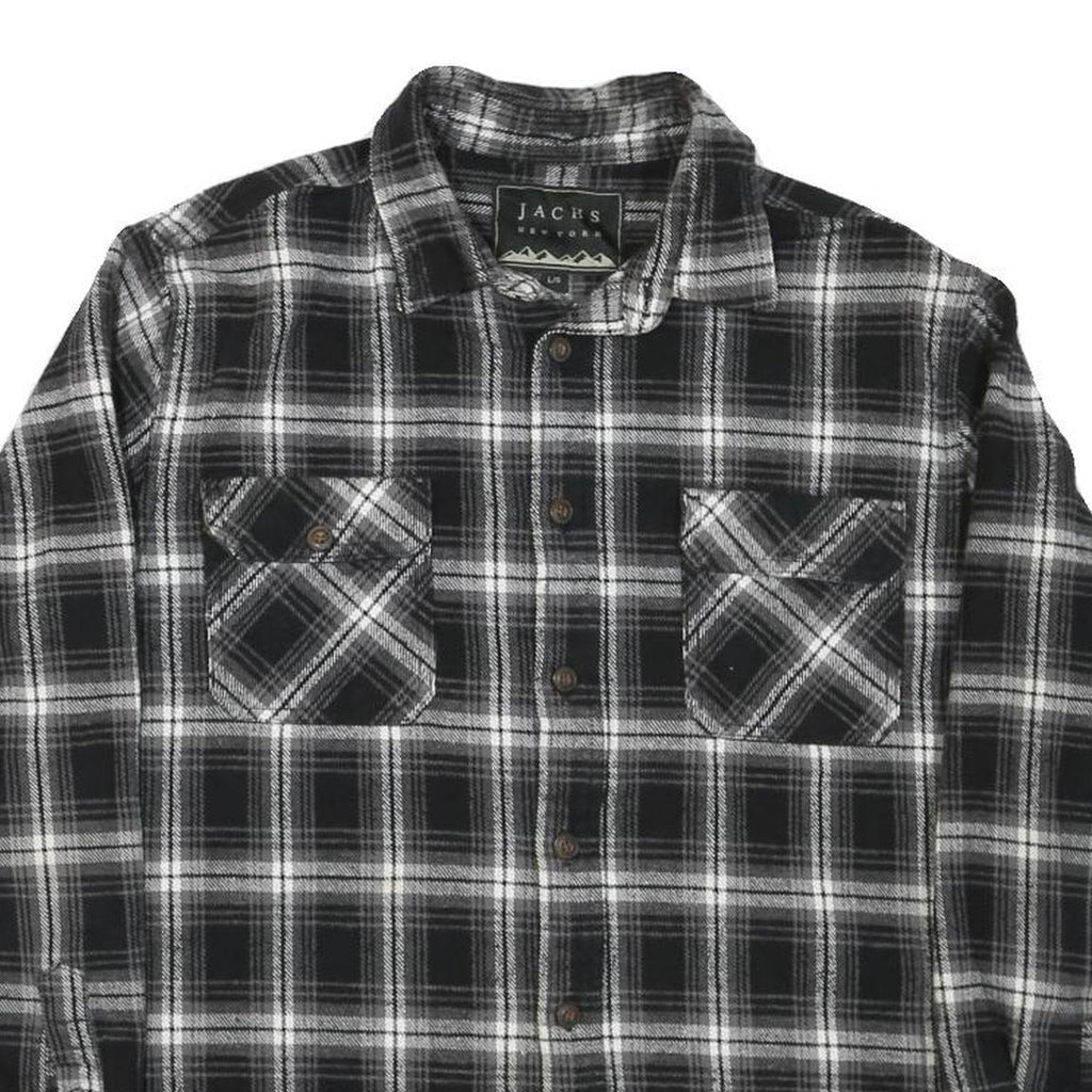 JACHS Mens Black & Grey Plaid Cotton Blend Shirt L Button Front Casual