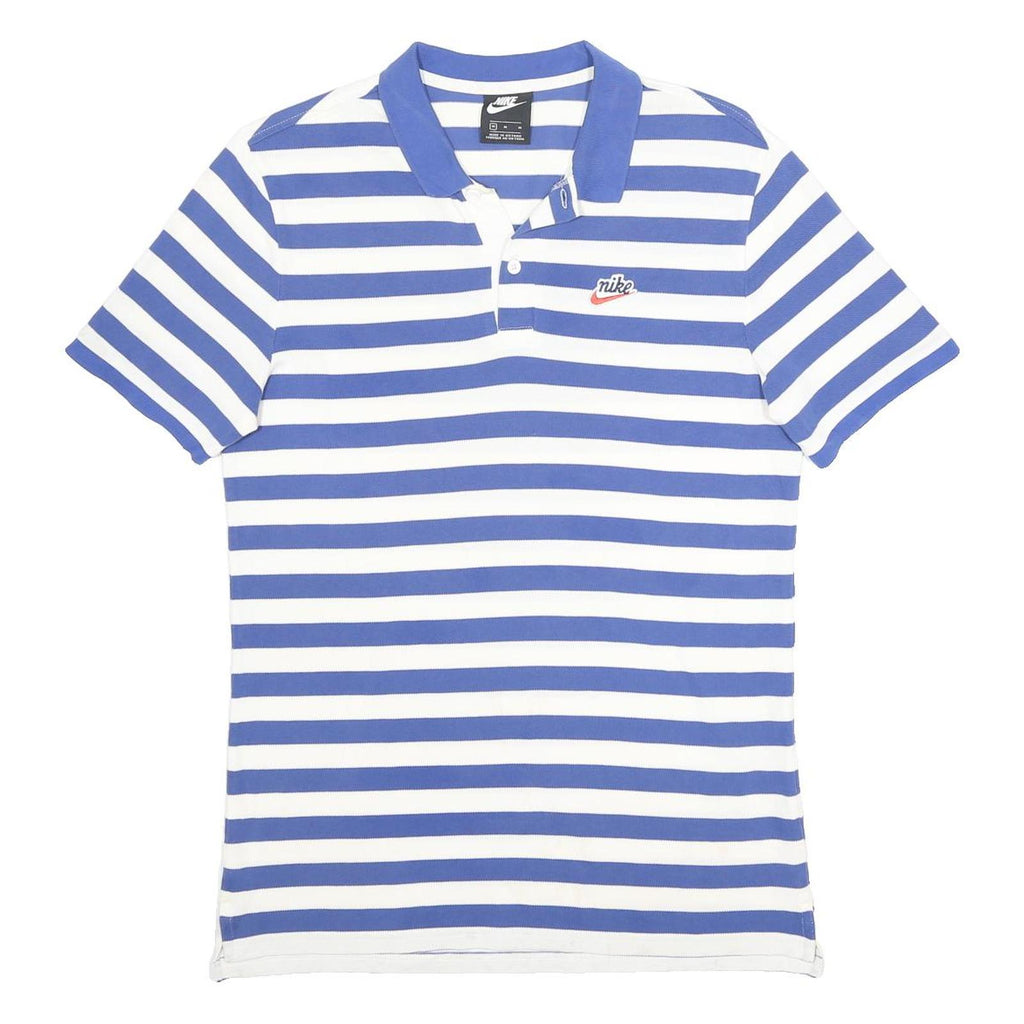 NIKE Mens Blue & White Striped Short Sleeve Polo Shirt M Cotton Casual Style