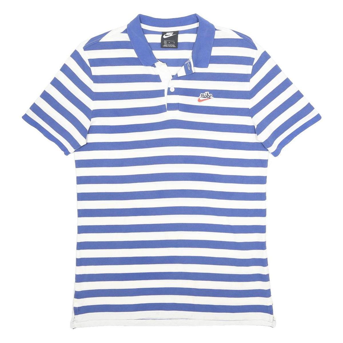 NIKE Mens Blue & White Striped Short Sleeve Polo Shirt M Cotton Casual Style