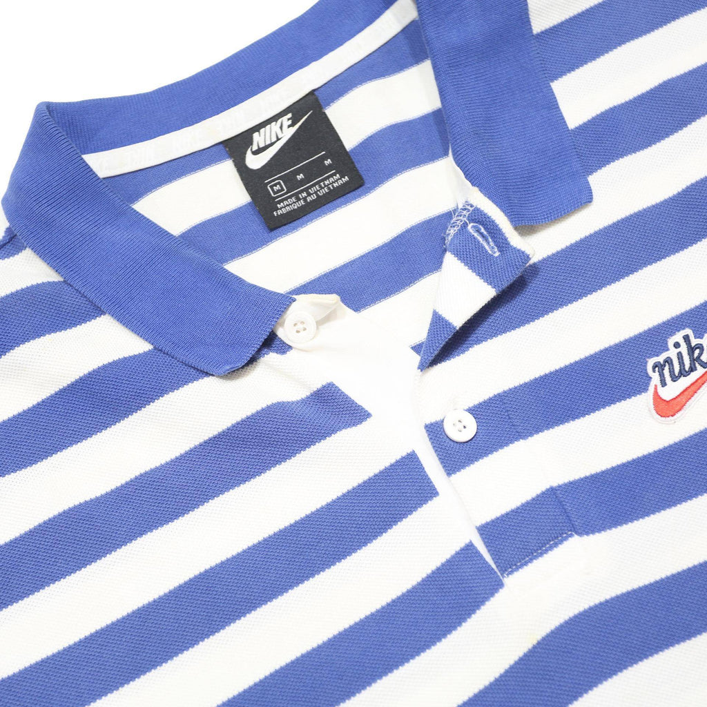 NIKE Mens Blue & White Striped Short Sleeve Polo Shirt M Cotton Casual Style