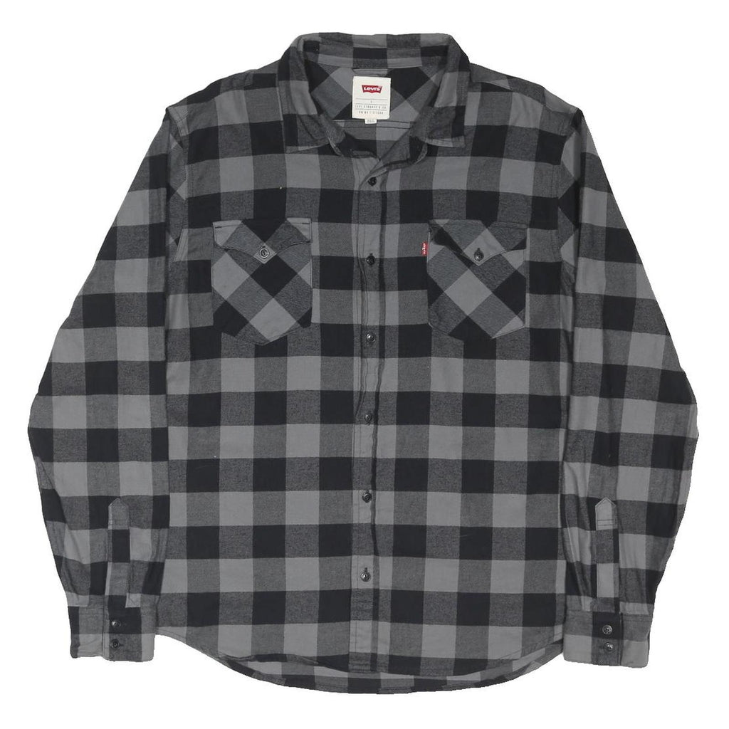 LEVI'S Mens Black & Grey Check Shirt L Cotton Blend Casual Button Down Long