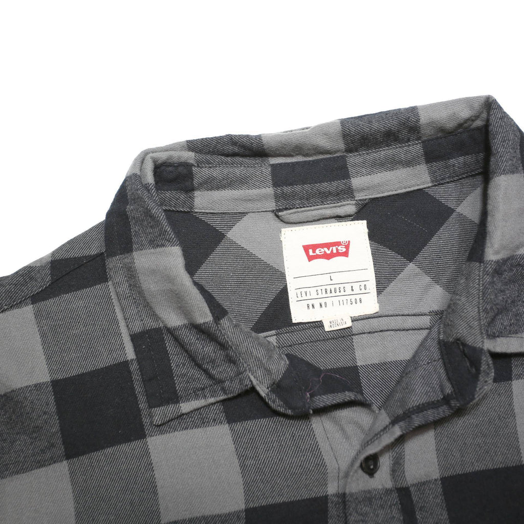 LEVI'S Mens Black & Grey Check Shirt L Cotton Blend Casual Button Down Long