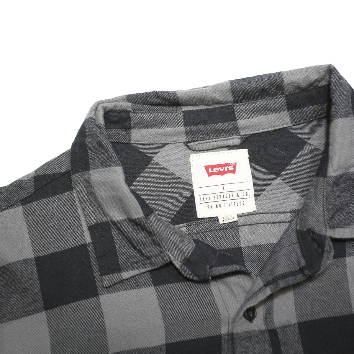 LEVI'S Mens Black & Grey Check Shirt L Cotton Blend Casual Button Down Long