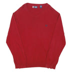 CHAPS Mens Red Plain V-Neck Basic Knit Jumper L Casual Cotton Blend Knitwear