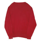 CHAPS Mens Red Plain V-Neck Basic Knit Jumper L Casual Cotton Blend Knitwear