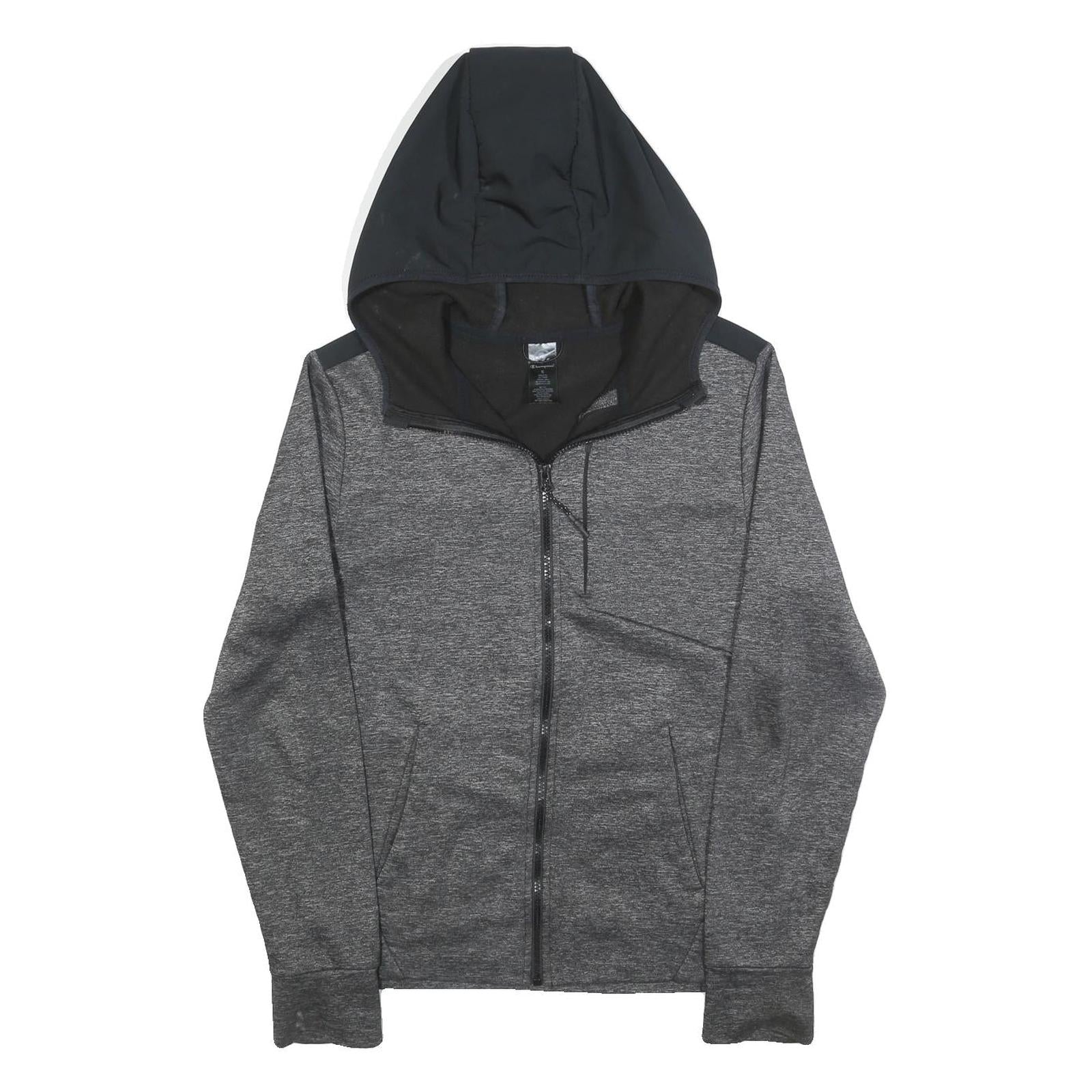 CHAMPION Mens Grey & Black Full Zip Hoodie S Polyester Blend Athletic Jacket