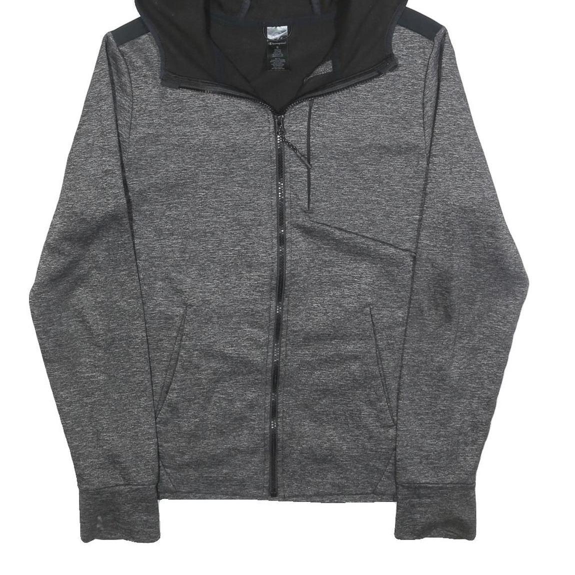 CHAMPION Mens Grey & Black Full Zip Hoodie S Polyester Blend Athletic Jacket