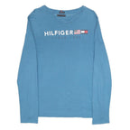 TOMMY HILFIGER Mens Blue Long Sleeve Crew Neck T-Shirt S Hilfiger Print Cotton