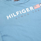 TOMMY HILFIGER Mens Blue Long Sleeve Crew Neck T-Shirt S Hilfiger Print Cotton