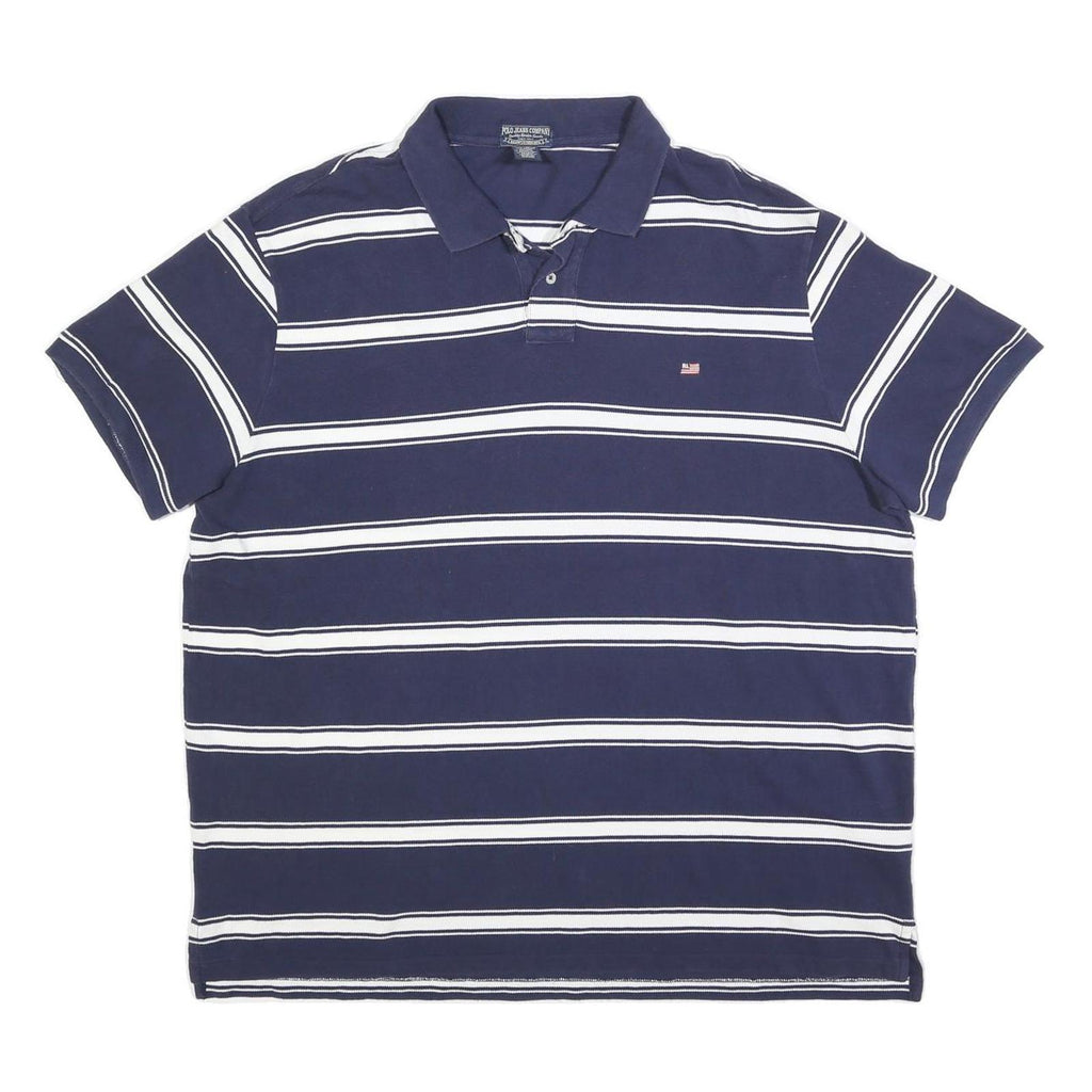 POLO RALPH LAUREN Mens Blue & White Striped Short Sleeve Polo Shirt 2XL Cotton
