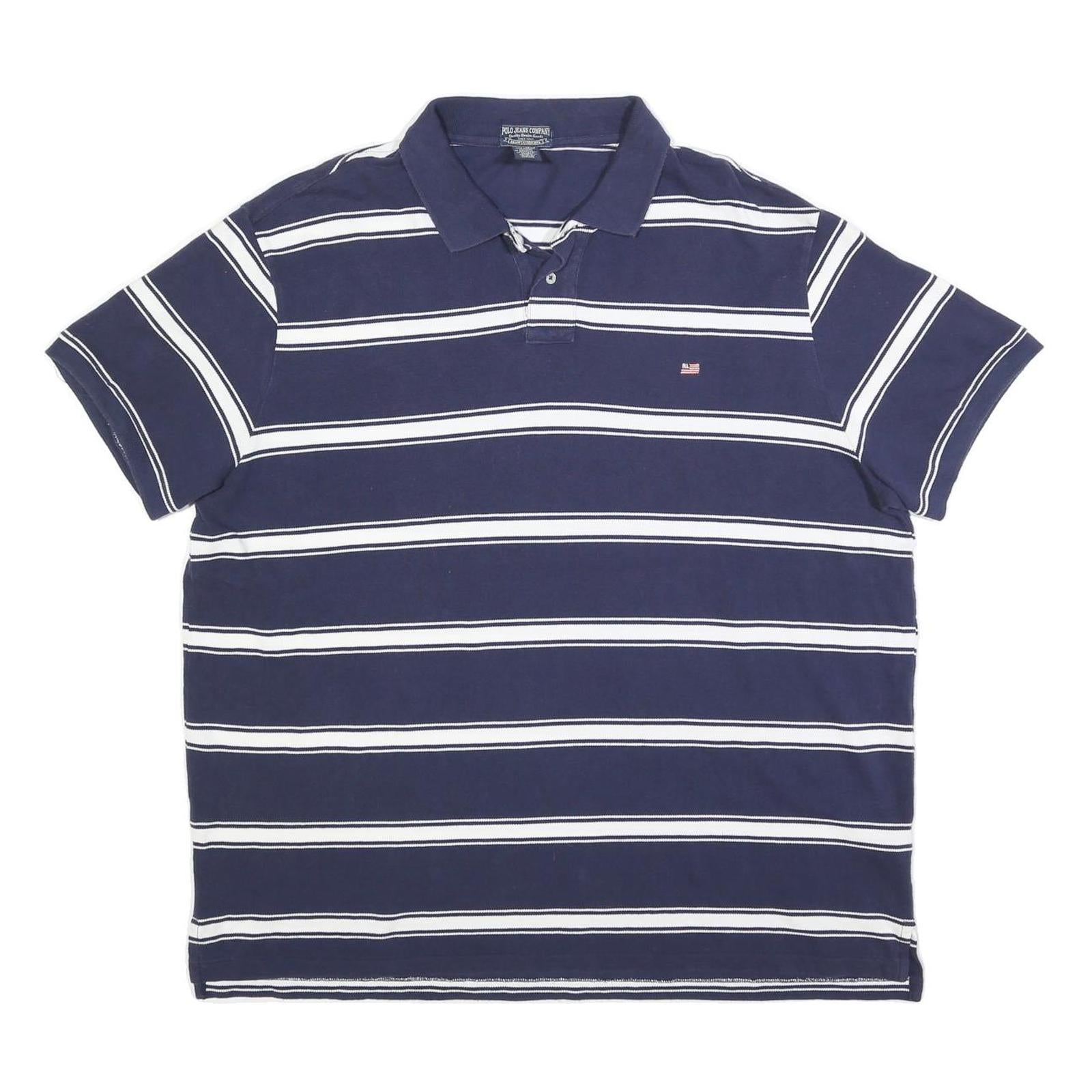 POLO RALPH LAUREN Mens Blue & White Striped Short Sleeve Polo Shirt 2XL Cotton