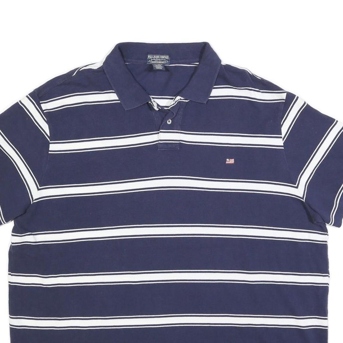 POLO RALPH LAUREN Mens Blue & White Striped Short Sleeve Polo Shirt 2XL Cotton