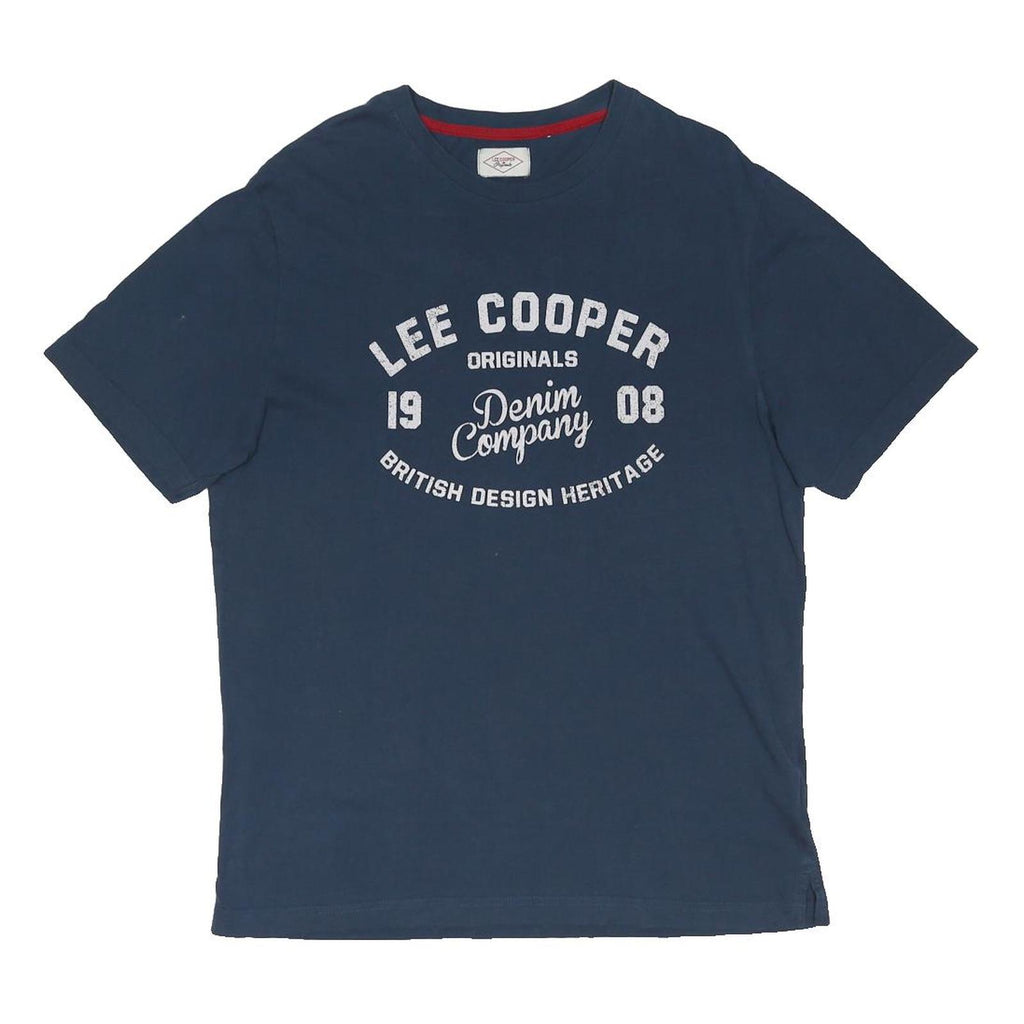 LEE COOPER Mens Blue Graphic T-Shirt L Short Sleeve Crew Neck Cotton Blend