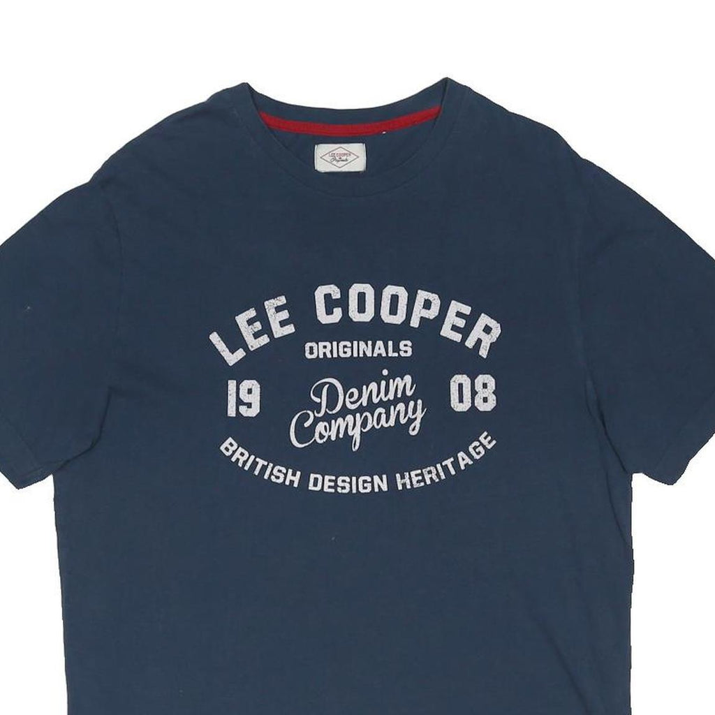 LEE COOPER Mens Blue Graphic T-Shirt L Short Sleeve Crew Neck Cotton Blend