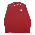 FILA Mens Red Long Sleeve Plain Polo Shirt M Classic Cotton Blend