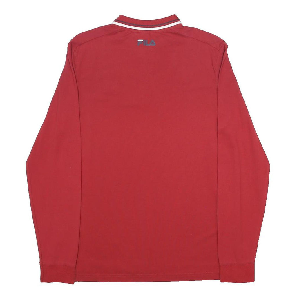 FILA Mens Red Long Sleeve Plain Polo Shirt M Classic Cotton Blend