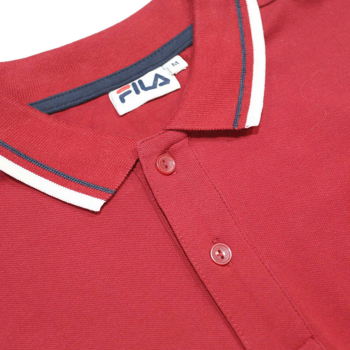 FILA Mens Red Long Sleeve Plain Polo Shirt M Classic Cotton Blend