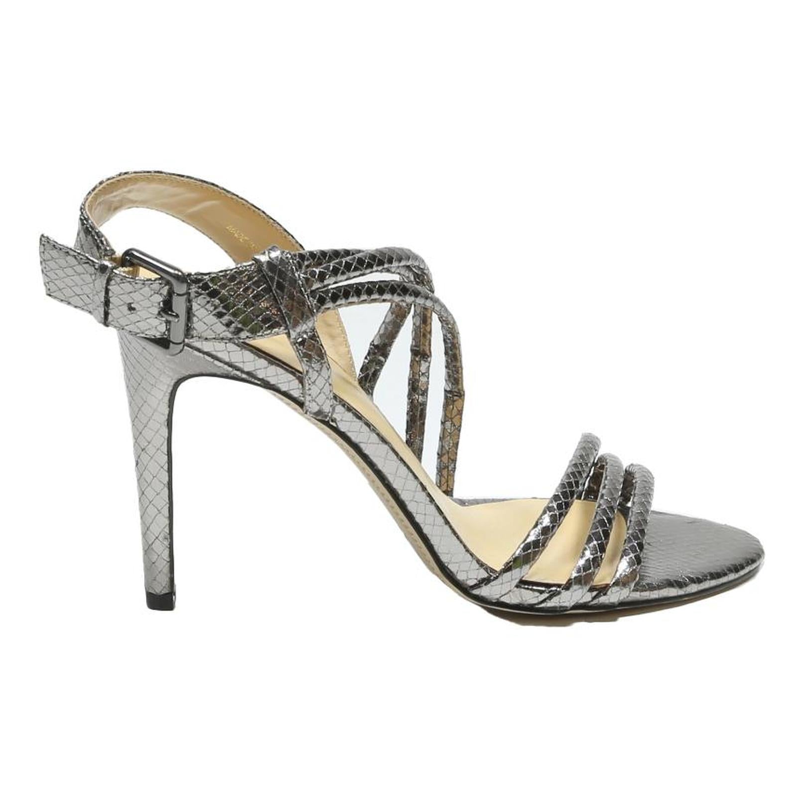 BATA Womens Silver Snake Print Leather Strappy Slingback Heels UK 7 Elegant