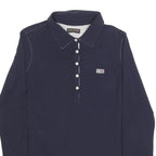 NAPAPIJRI Womens Blue Long Sleeve Plain Polo Shirt M Cotton Blend Flag Logo
