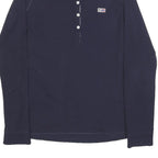 NAPAPIJRI Womens Blue Long Sleeve Plain Polo Shirt M Cotton Blend Flag Logo