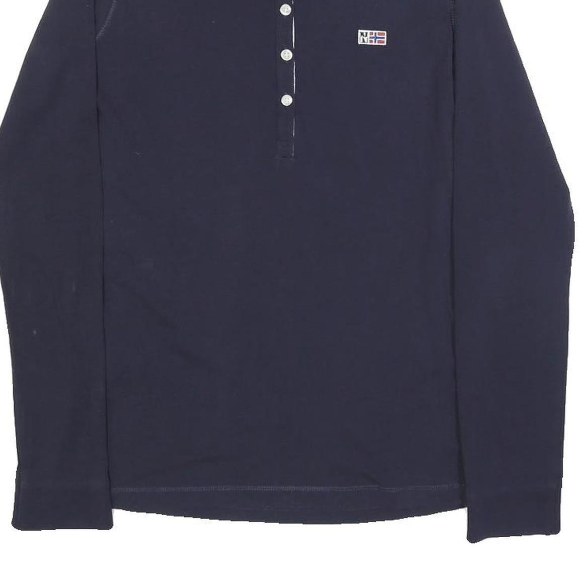 NAPAPIJRI Womens Blue Long Sleeve Plain Polo Shirt M Cotton Blend Flag Logo