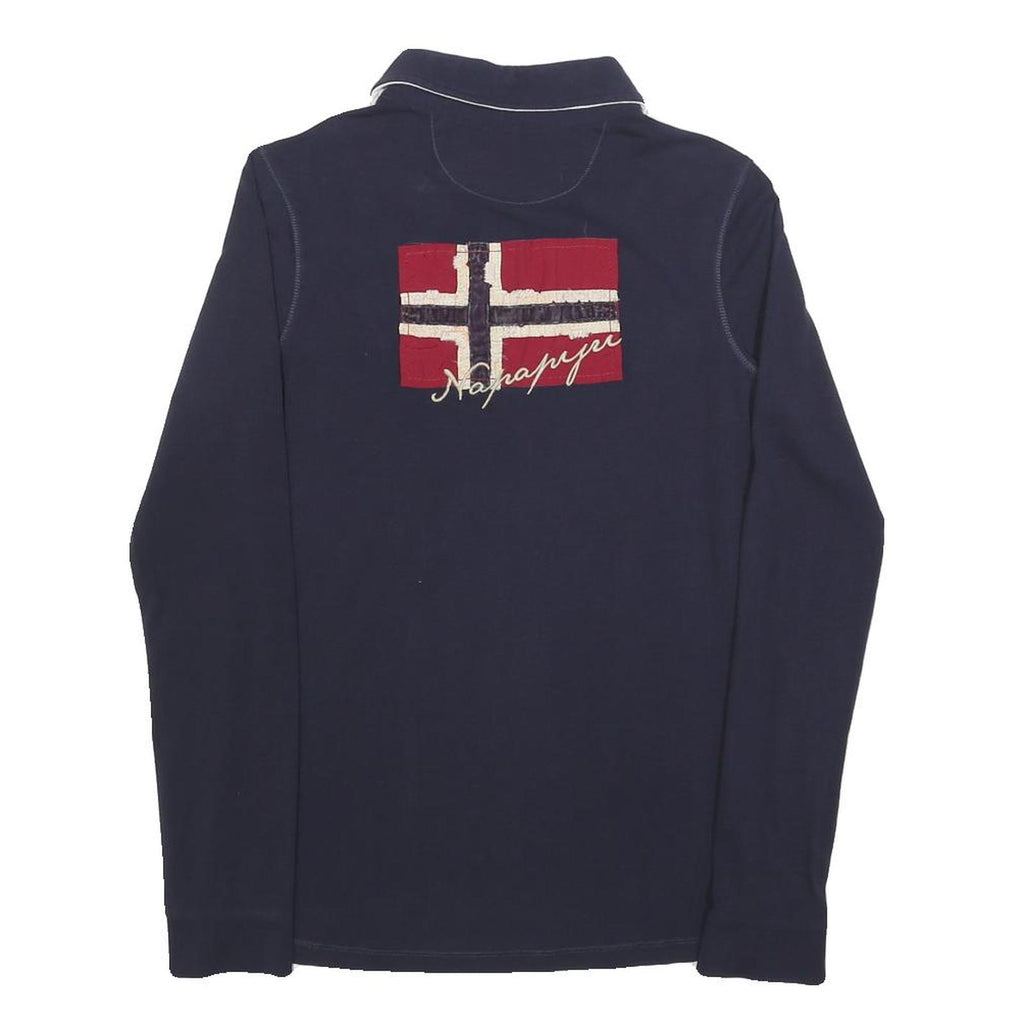 NAPAPIJRI Womens Blue Long Sleeve Plain Polo Shirt M Cotton Blend Flag Logo