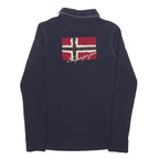 NAPAPIJRI Womens Blue Long Sleeve Plain Polo Shirt M Cotton Blend Flag Logo