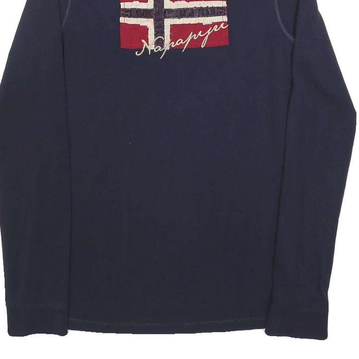 NAPAPIJRI Womens Blue Long Sleeve Plain Polo Shirt M Cotton Blend Flag Logo