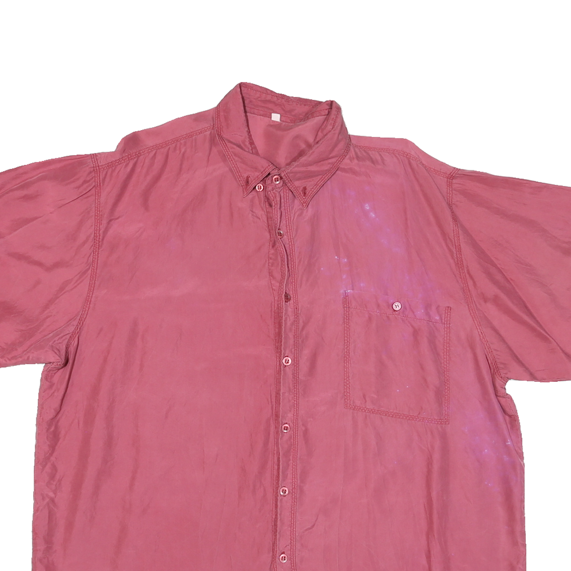 Womens Pink Silk Shirt XL Short Sleeve Button Collar Casual Relaxed Fit